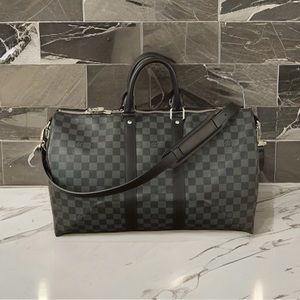 Louis Vuitton Keepall Bandouliere 45 N41418 Damier Graphite Canvas Travel Bag